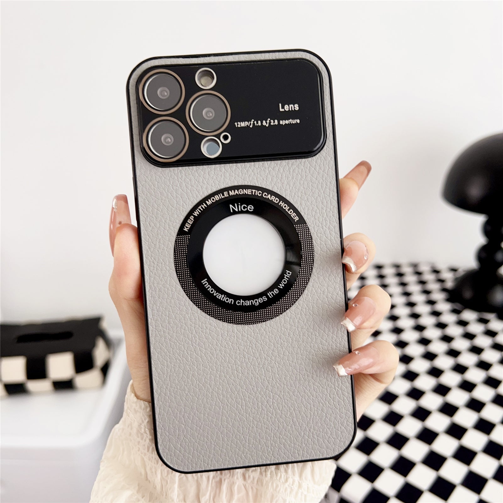Compatible with MagSafe Case for iPhone 13 Pro Max 6.7 inch Litchi Texture PU Leather Hard PC Phone Cover with Glass LOGO View Compatible with MagSafe Case for iPhone 13 Pro Max 6.7 inch Litchi Texture PU Leather Hard PC Phone Cover with Glass LOGO View